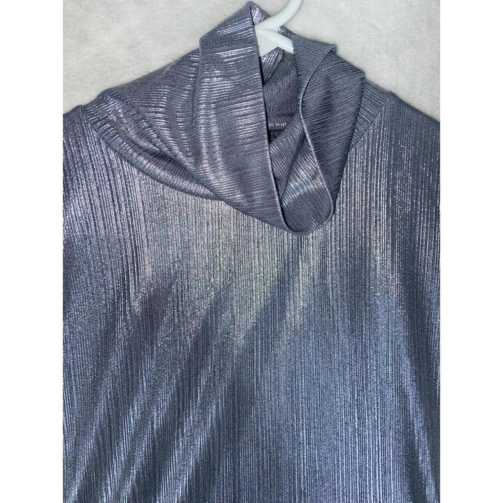 Kate Spade New York Silver Metallic Stretch Shirt Poly Blend Medium Turtleneck - Picture 3 of 9